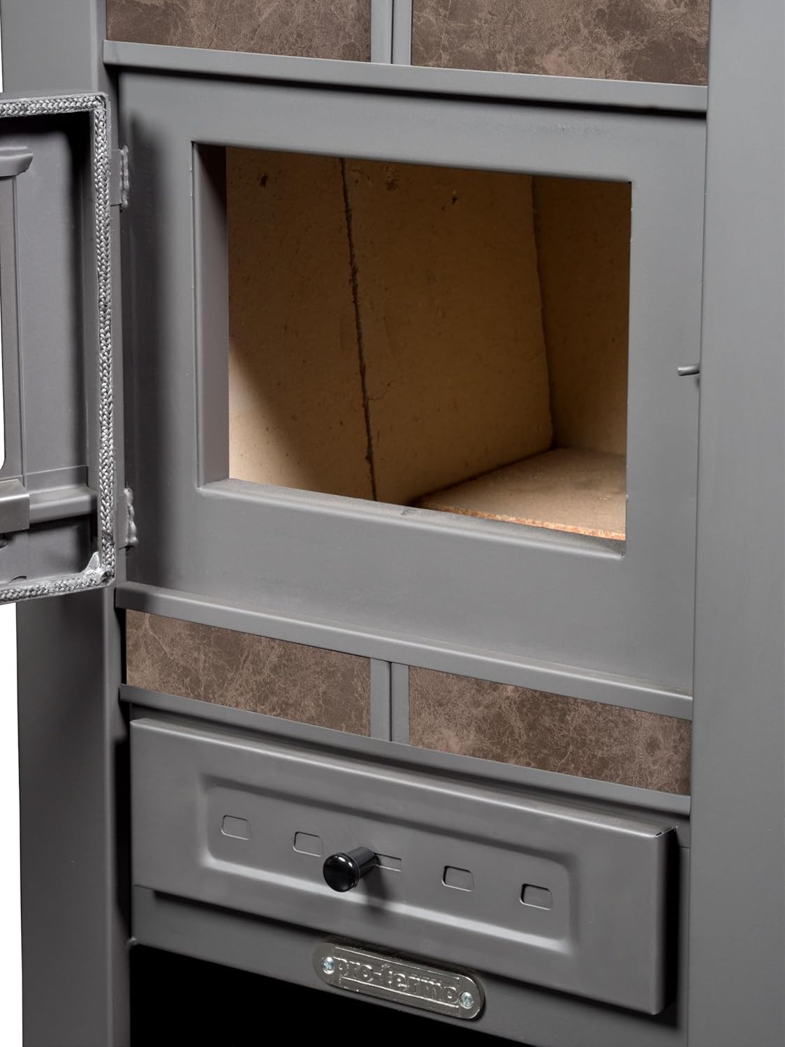 ProTermo Alpina Ceramic Mokka Kaminofen mit Schamottstein - 8 kW Heizleistung - 50 x 48 x 82 cm Holzofen mit Sichtfenster - Bauart 1 ProTermo Alpina Ceramic Mokka Kaminofen mit Schamottstein - 8 kW Heizleistung - 50 x 48 x 82 cm Holzofen mit Sichtfenster - Bauart 1