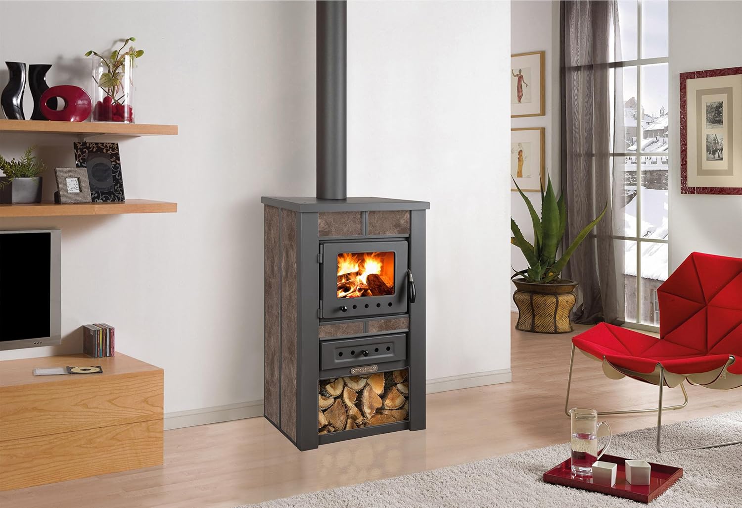 ProTermo Alpina Ceramic Mokka Kaminofen mit Schamottstein - 8 kW Heizleistung - 50 x 48 x 82 cm Holzofen mit Sichtfenster - Bauart 1 ProTermo Alpina Ceramic Mokka Kaminofen mit Schamottstein - 8 kW Heizleistung - 50 x 48 x 82 cm Holzofen mit Sichtfenster - Bauart 1